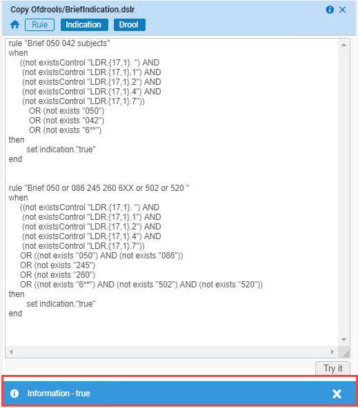 Indication Rule - Try It response