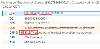 KORMARC Bibliographic Record with Non-Filing Characters
