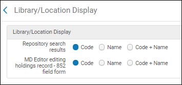 Library/Location Display Configuration