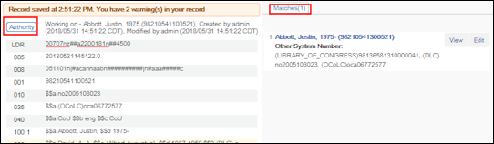 Matching Authority Headings Records