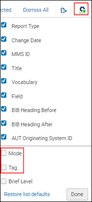 Mode and Tag Options