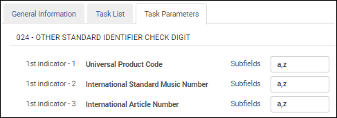 Other Standard Number Validation Task Parameters - MARC 21 / KORMARC