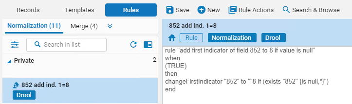 Rules Tab Editing Window