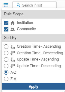 Filters list for rules