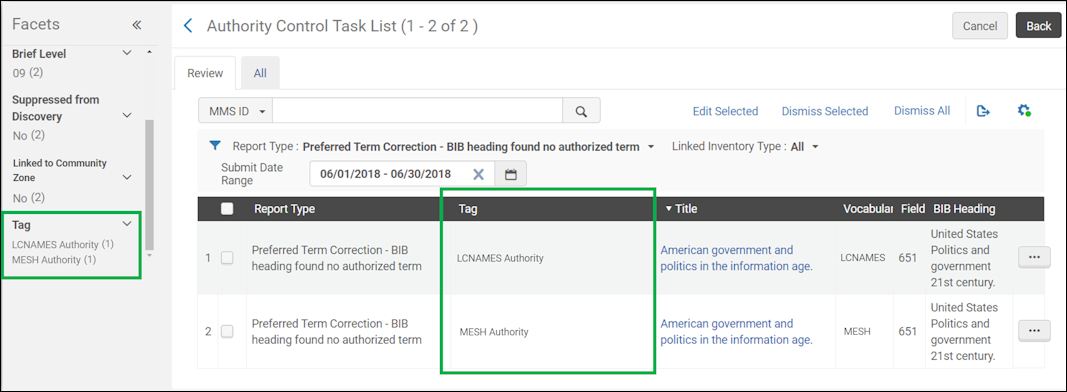Tag Column and Facet