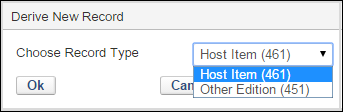 Derive New Record Dialog Box for UNIMARC