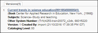 View Versions — Modified Record