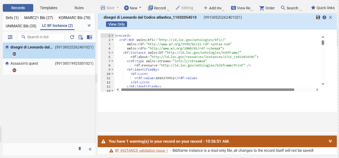 View of instance in MDE.