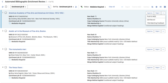 Automated Bibliographic Enrichment Review Options