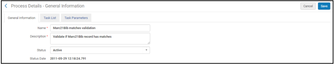 Validation Process General Information Tab