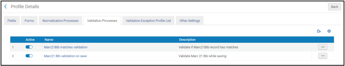 Validation Processes Tab