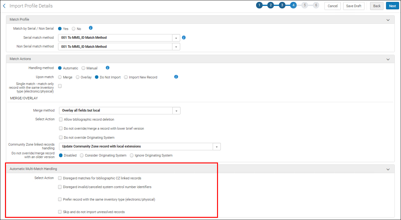 Automatic Multi Matches Handling Section - Import profile details