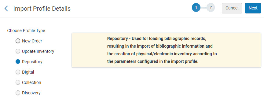 Import Profile Details Wizard - Choose Profile Type