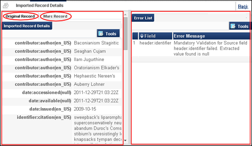 Imported Record Details Page