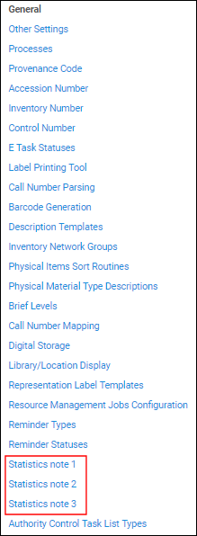 Statistics Notes Configuration Options