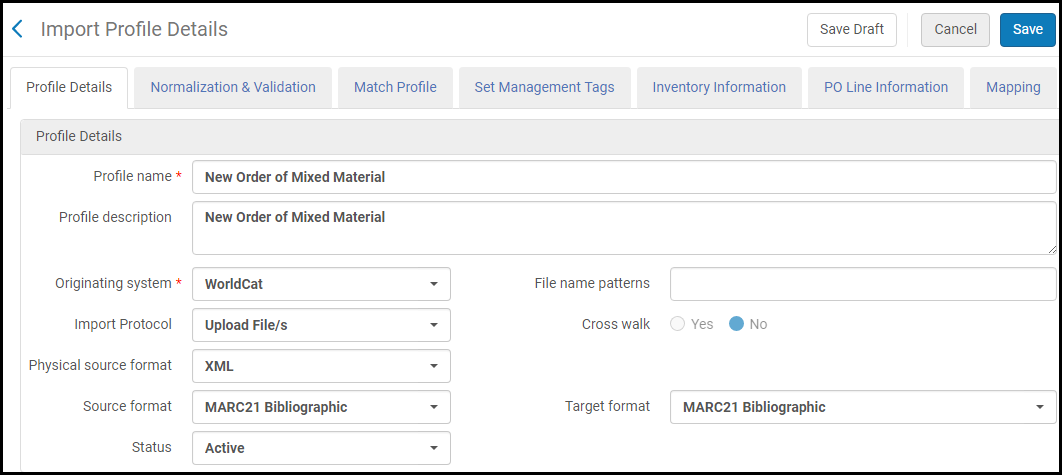 Import Profile Details Page