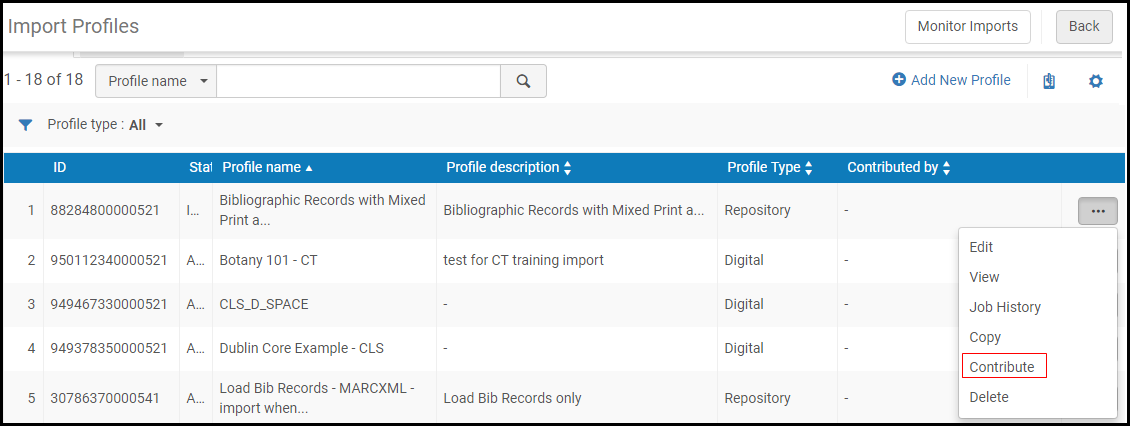 Import Profiles Page