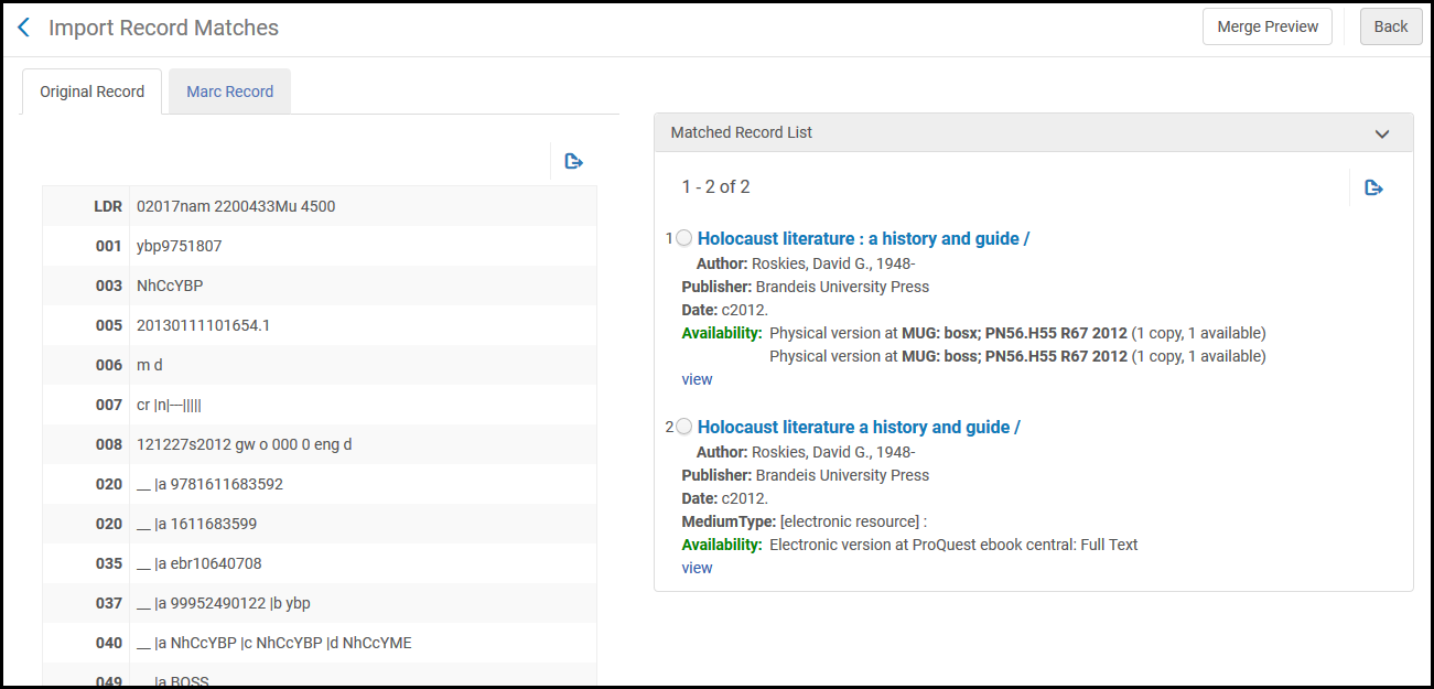 Import Record Matches Page