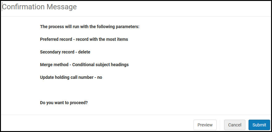 Merge Records and Combine Inventory confirmation message