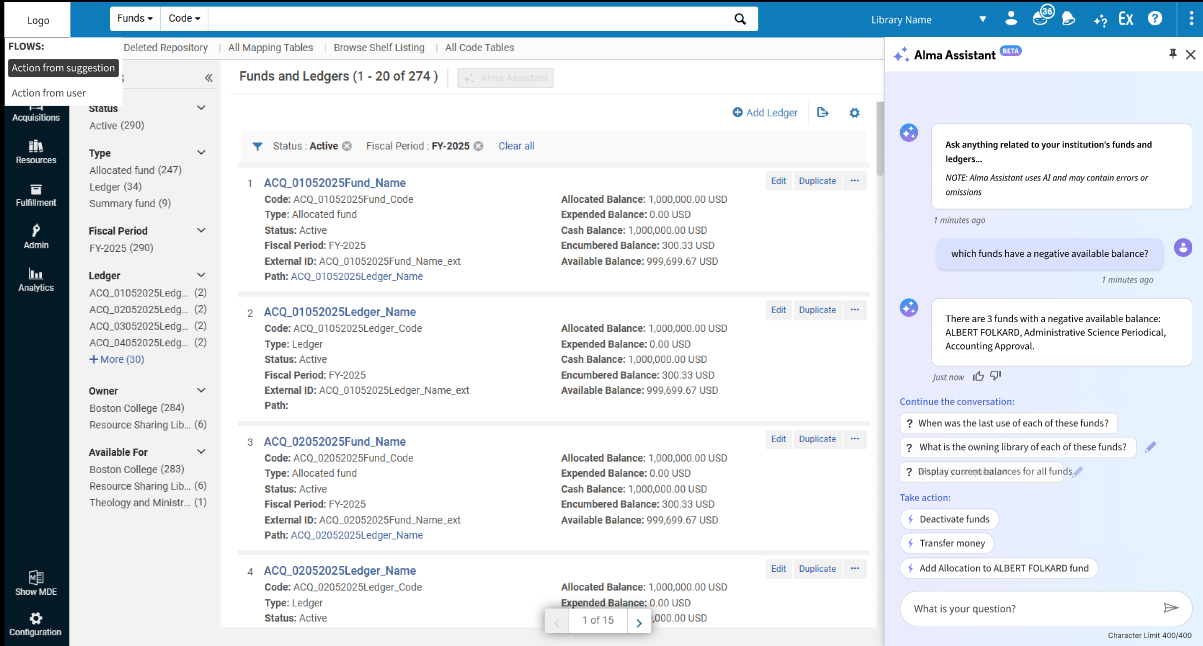 Alma AI Assistant for Funds and Ledgers