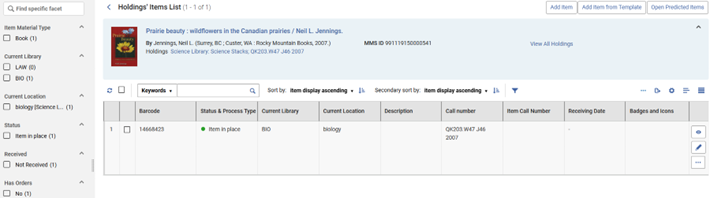 Holdings Items List