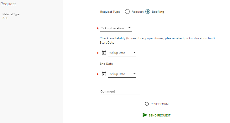 The booking request form.