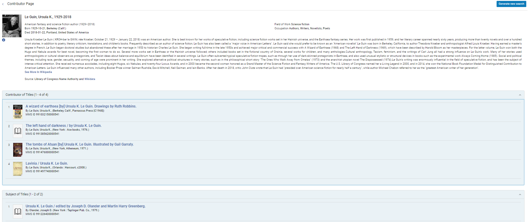 Contributor Page displayed