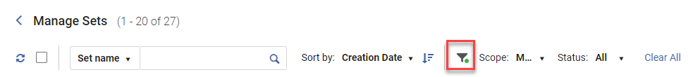 The filter icon with an indicator for a non-default value.
