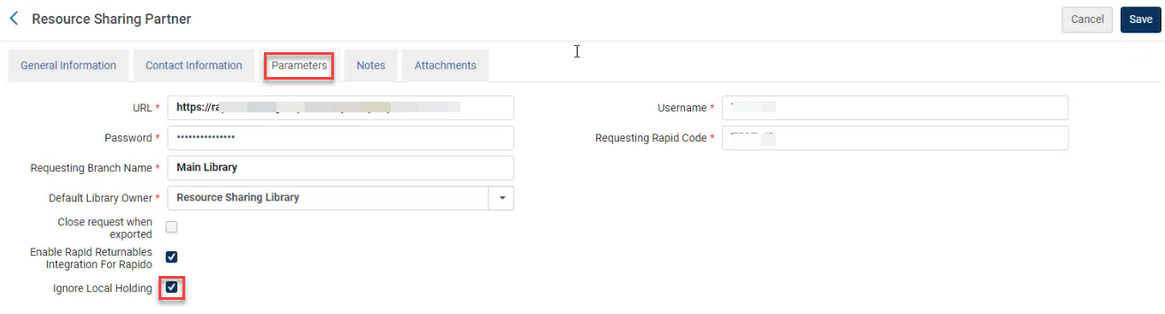 The Ignore Local Holding checkbox.
