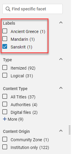 The labels in the facets section.