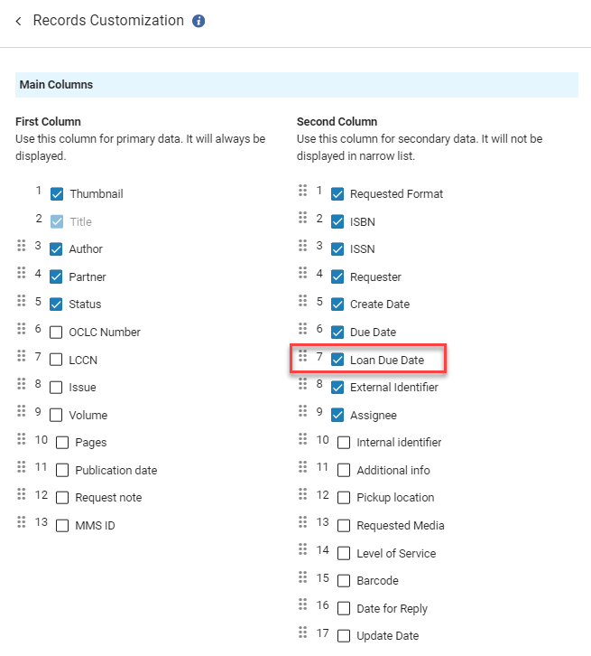 The Due Date Column in the Record Customization page.