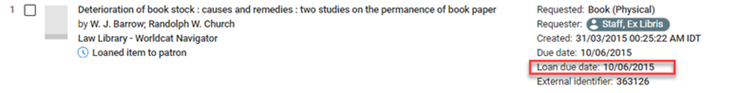 The display of the Loan due date for a borrowing request.