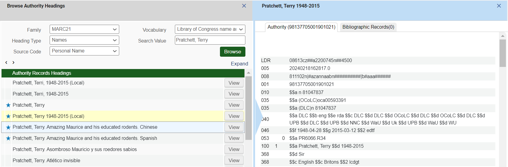 Local Authority Indication in Browse Authority Headings