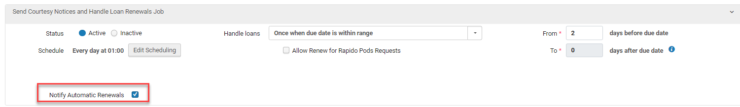 The Notify Automatic Renewal checkbox.