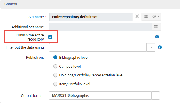 Publishing Profile Configuration page indicating the Publish the entire repository option