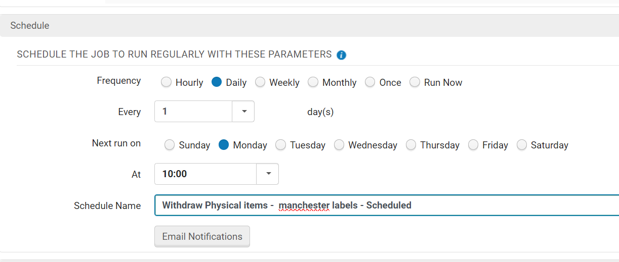 Schedule Manual Jobs Form