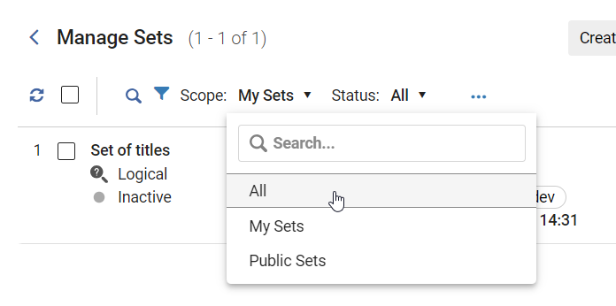 Sticky filters settings saved in Manage Sets page