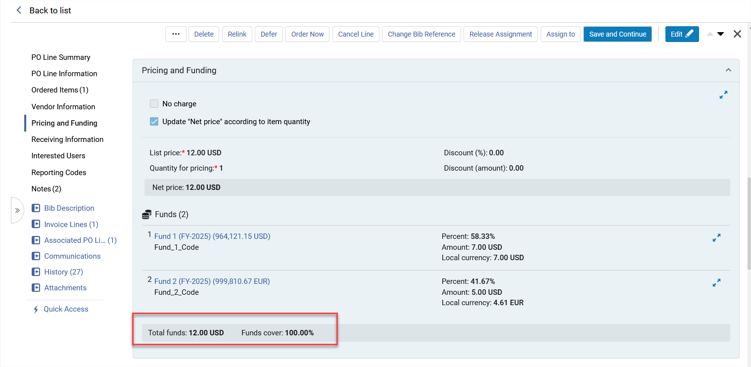 The Summary bar for funds.