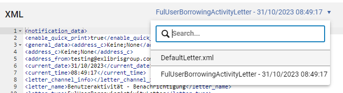 XSL Editor enabling navigation between Letter Example XML Files