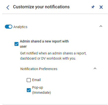 Analytics Notifications configuration options.