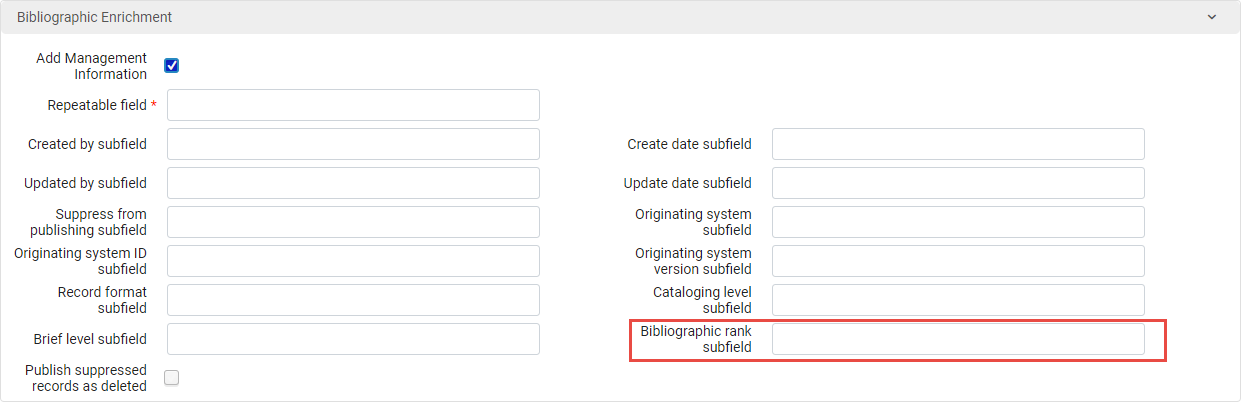 General Publishing Profile - Add Management Information - Bibliographic Rank