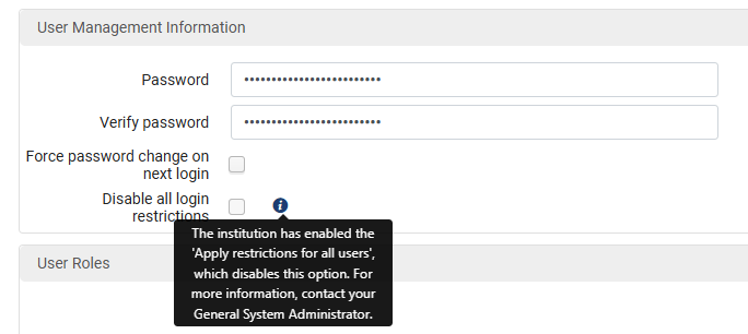 The "Disable all login restrictions" checkbox.