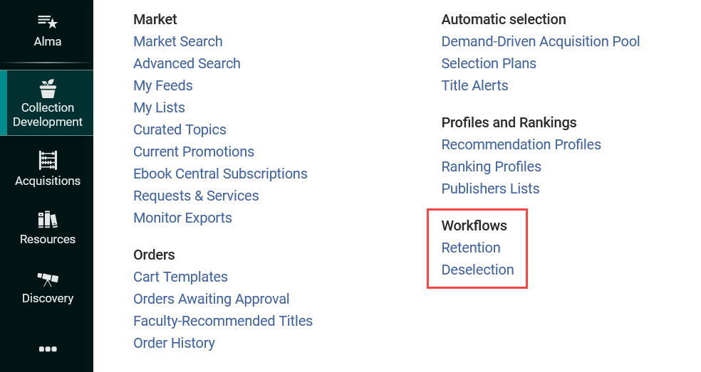 Collection development workflows