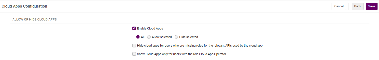 The Enable Cloud Apps page.