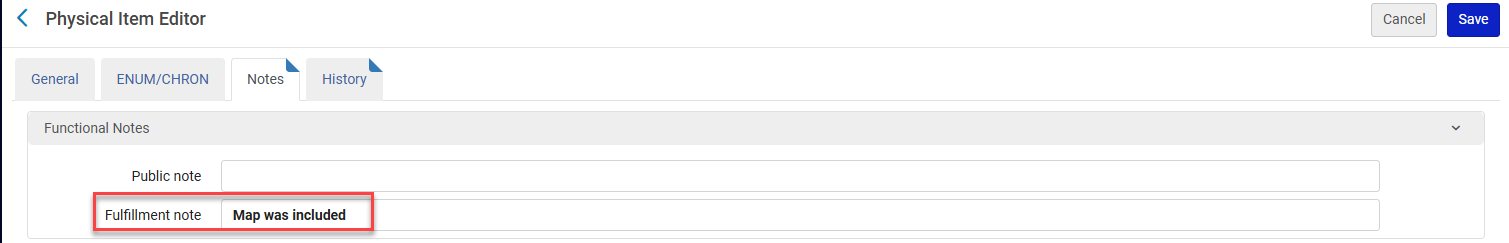 The Fulfillment note field on the borrower side.
