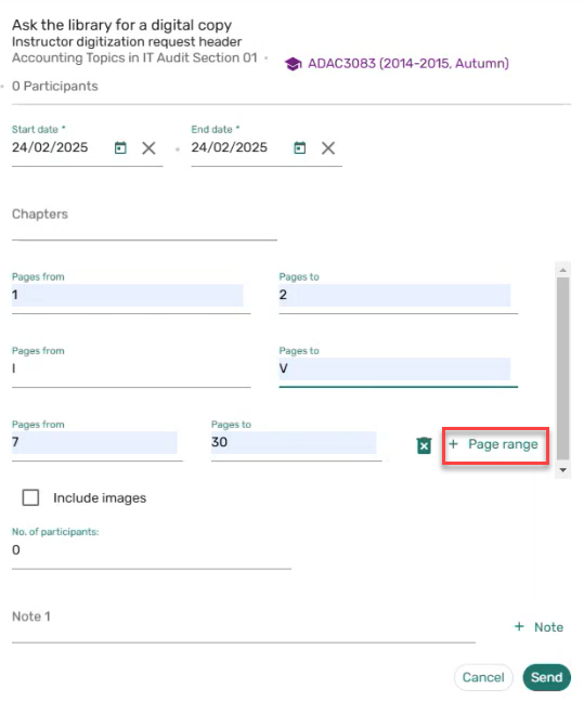 Leganto additional page ranges.