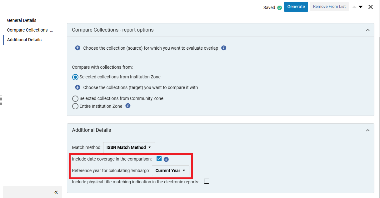 Overlap Collection Analysis Setup - Reference Year marked