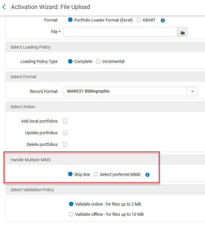The Handle Multiple MMS option in the portfolio loader.
