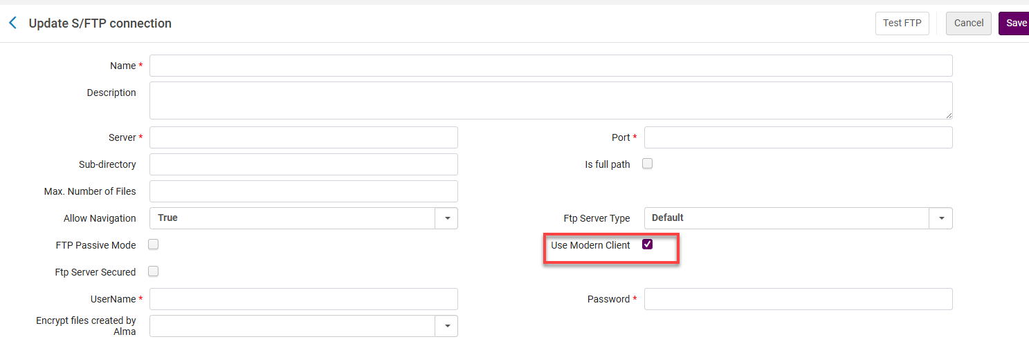 The Use Modern Client checkbox.