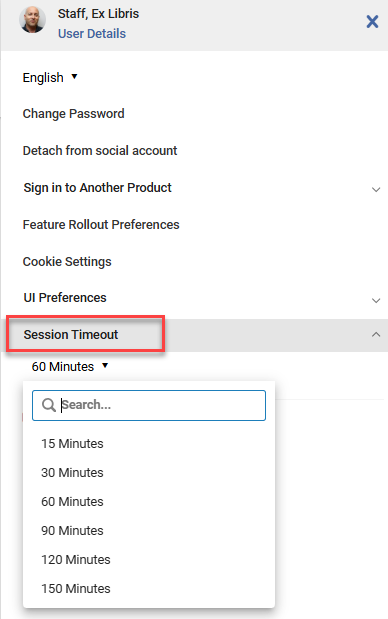 The Session Timeout configuration option for users in the institution.